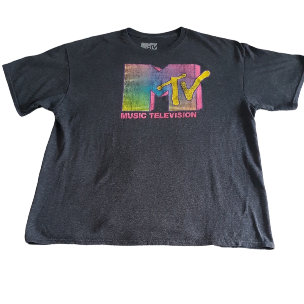 Mtv XL Grey Short Sleeve Music Television Multicolor Logo Graphic T-Shirt
